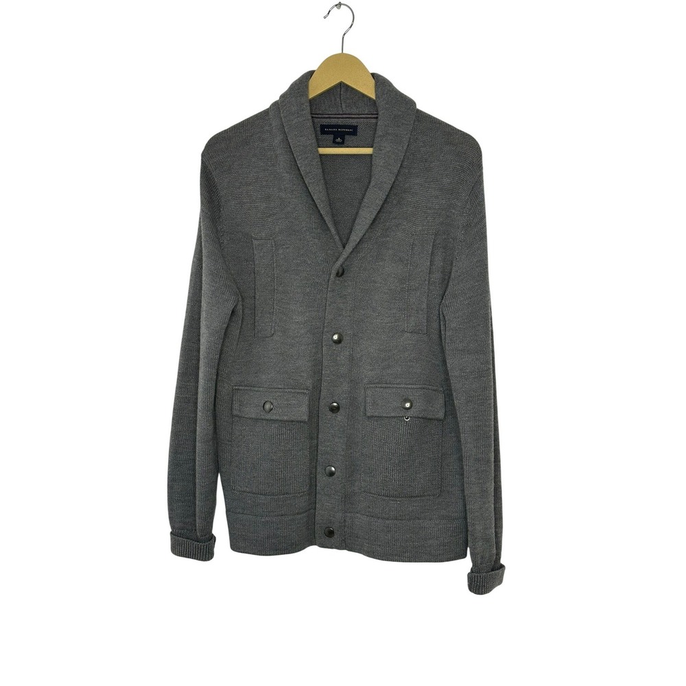 Banana Republic Cardigan Sweater Womans S Gray Merino Wool Shawl Collar Pocket